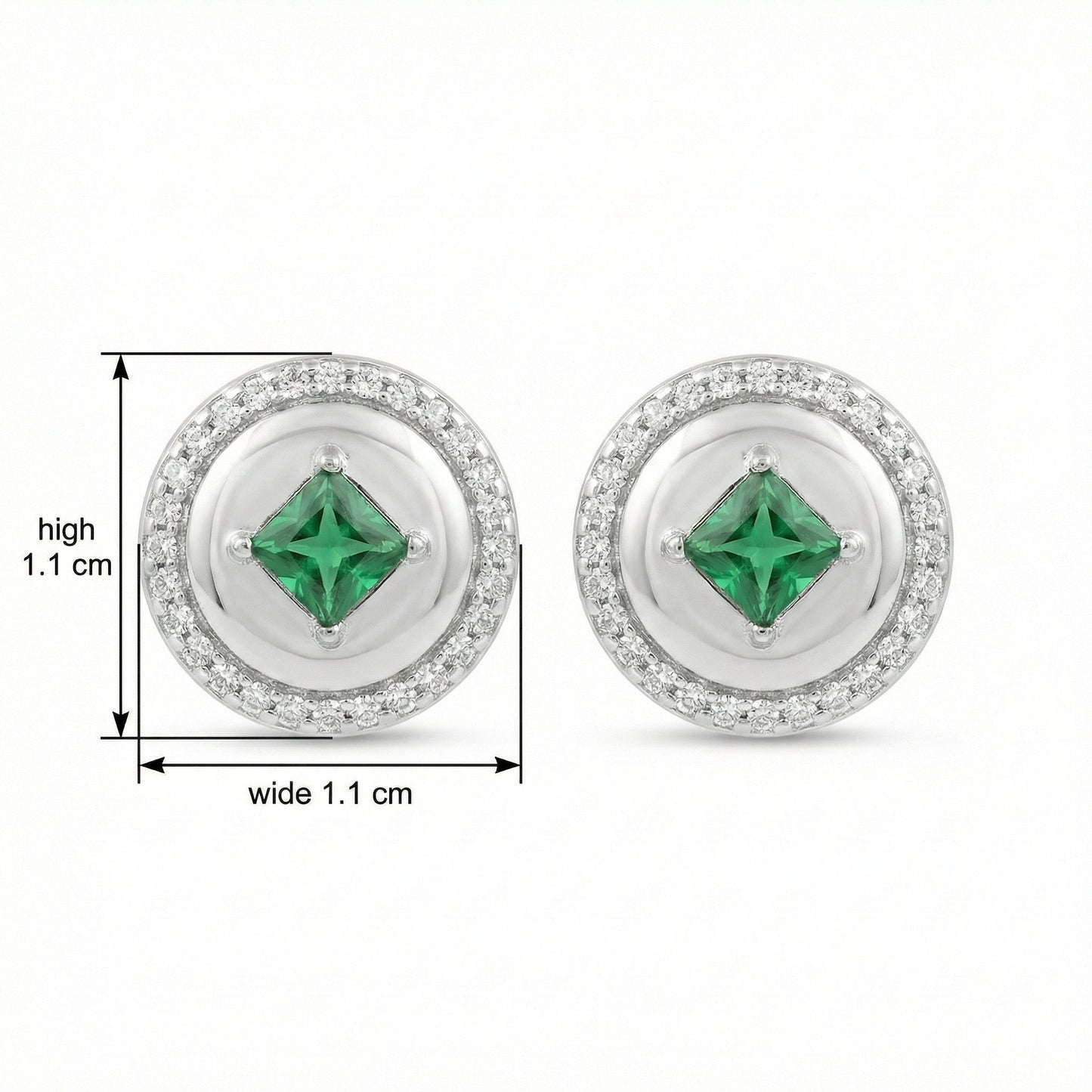 925 Sterling Silver Elegant Round Green Gemstone Stud Earrings with Sparkling Halo