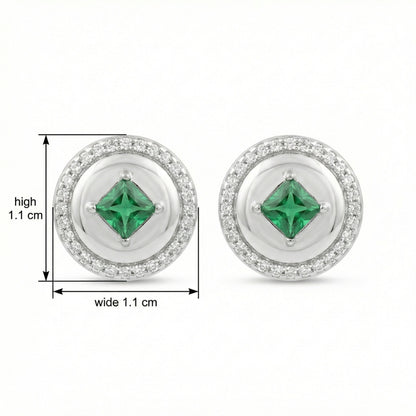 925 Sterling Silver Elegant Round Green Gemstone Stud Earrings with Sparkling Halo