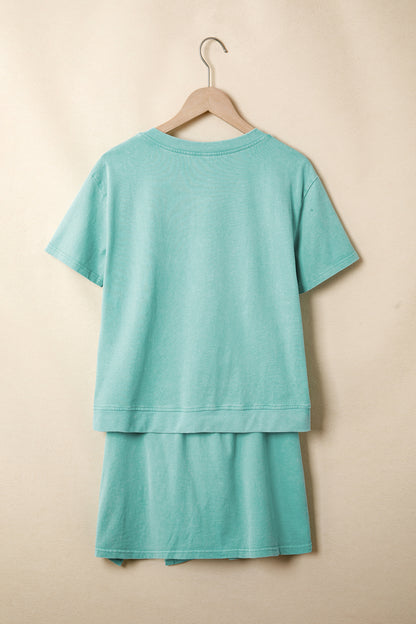 V Neck Tee Matching Skort Set