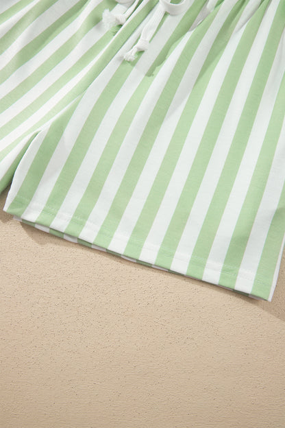Gossamer Pink Striped Color Block Pullover Top Drawstring Shorts Set