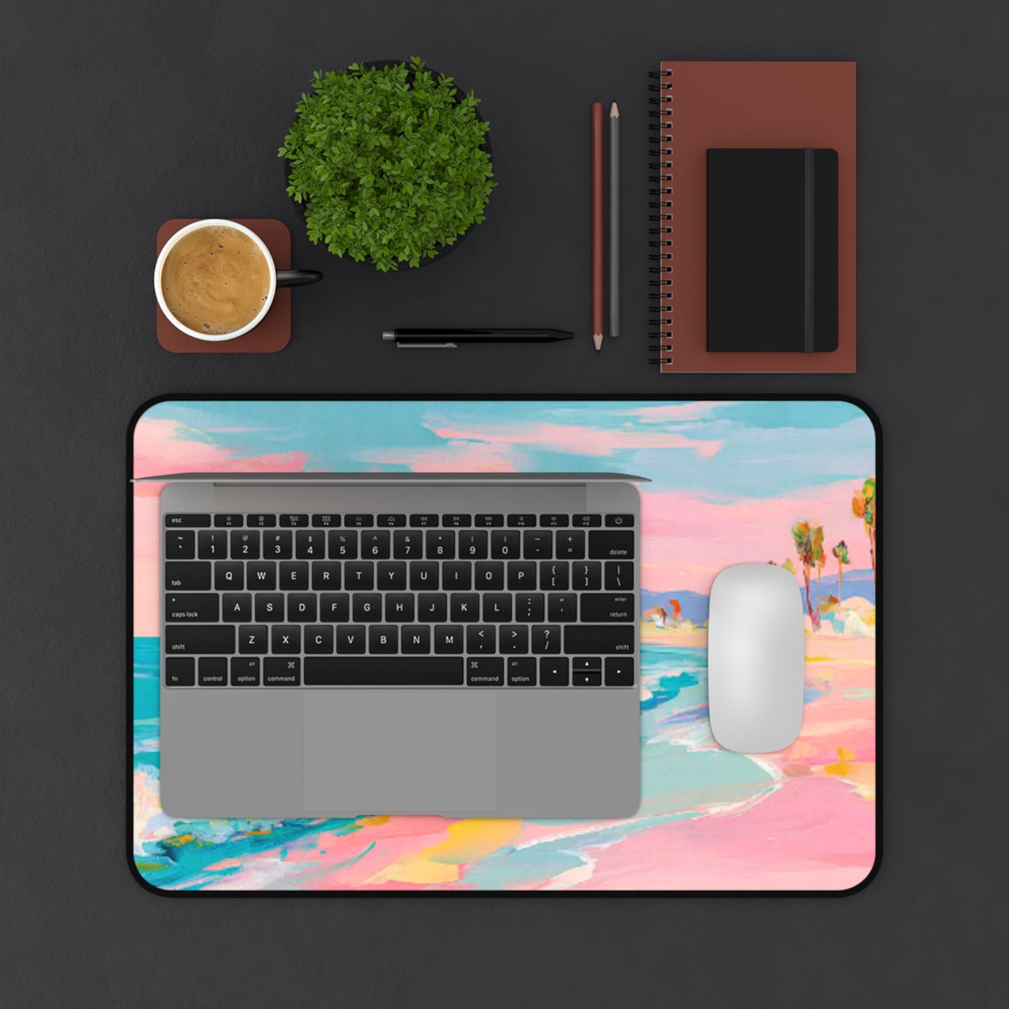 Beach Desk Mat — Pastel Ocean Wave Mouse Pad for Home Office