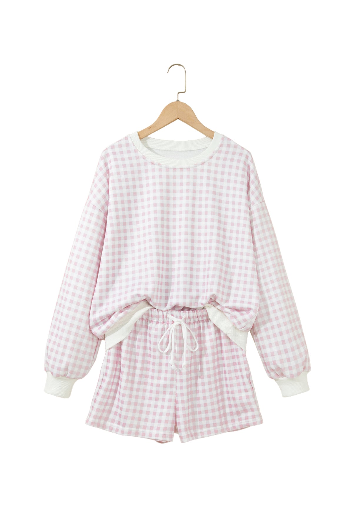 Sky Blue Plaid Baggy Pullover Drawstring Casual Shorts 2pcs Outfit