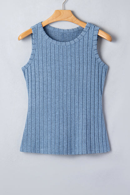 Beau Blue Slim Ribbed Mineral Wash Tank Top