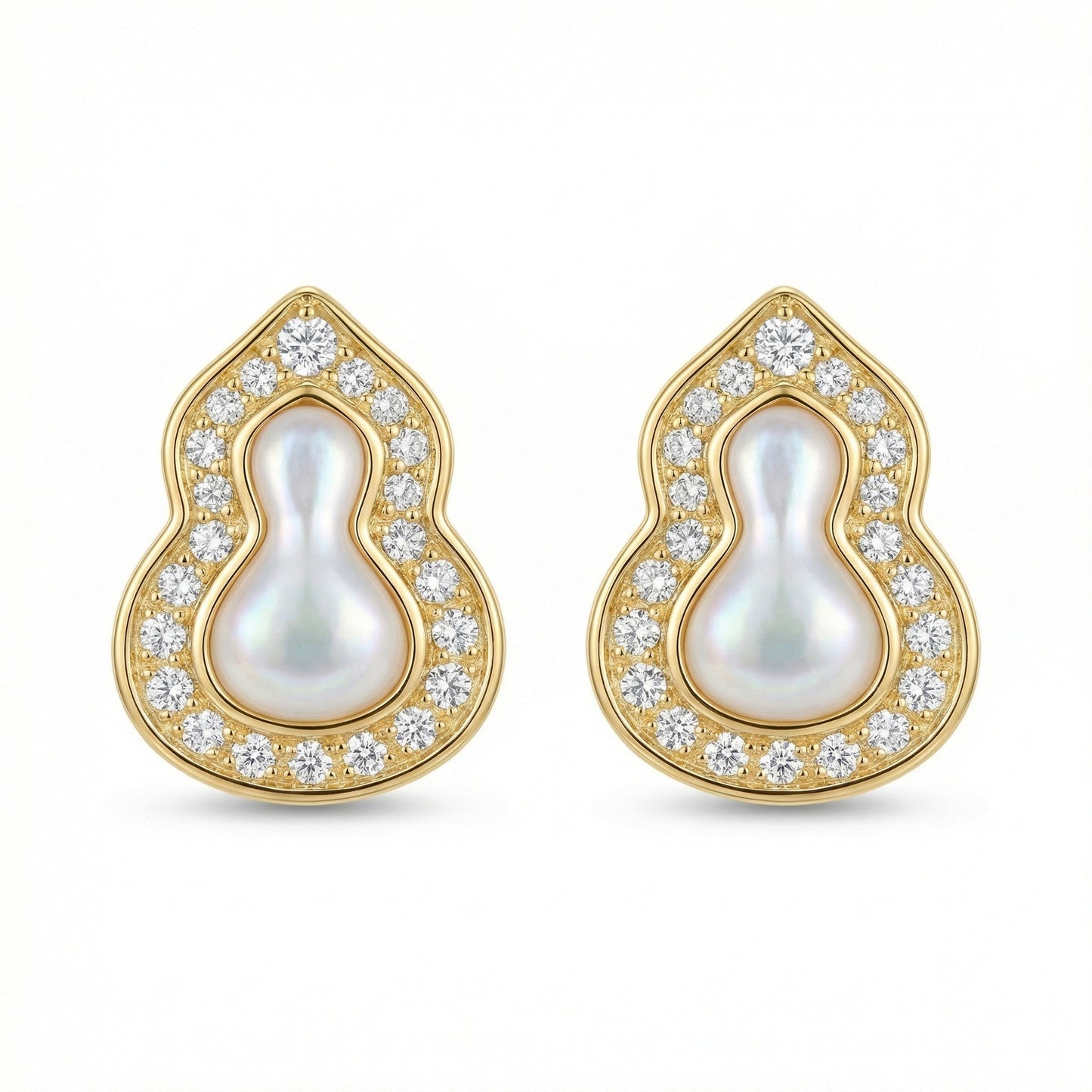 925 Sterling Silver Exquisite Mother-of-Pearl and CZ Gourd-Shaped Stud Earrings