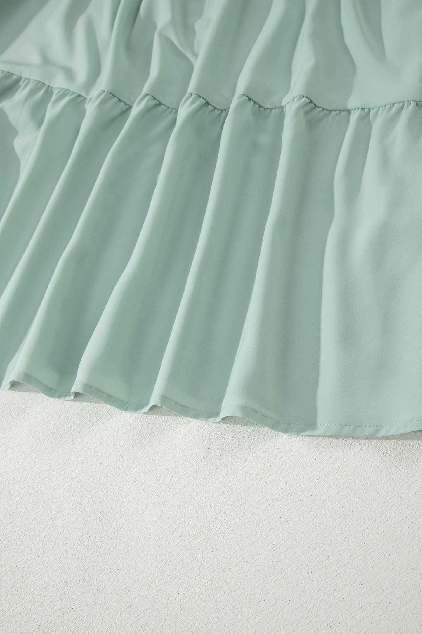 Solid Color V Neck Short Puff Sleeve High Waist Tiered Maxi Dress