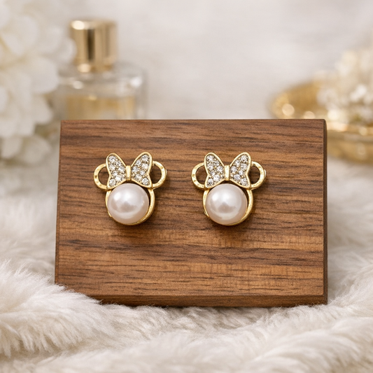 Pearl Sparkle Bow Studs