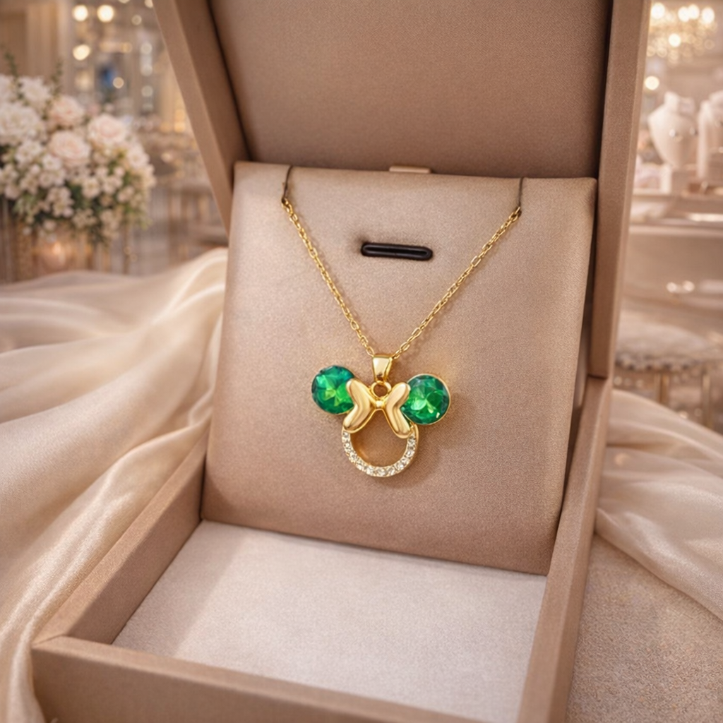 Emerald Mouse Charm Necklace
