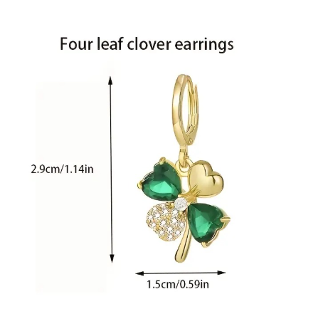 Lucky Green Clover Drop Earrings — 18K Gold Plated Sparkle
