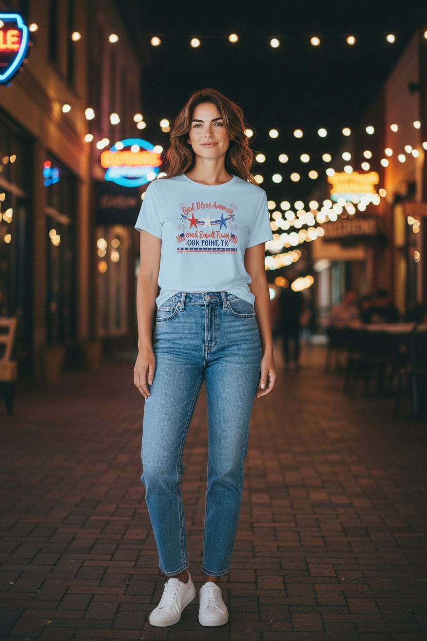 God Bless America and Small Town Oak Point, TX - Adult Shirts Local Residents