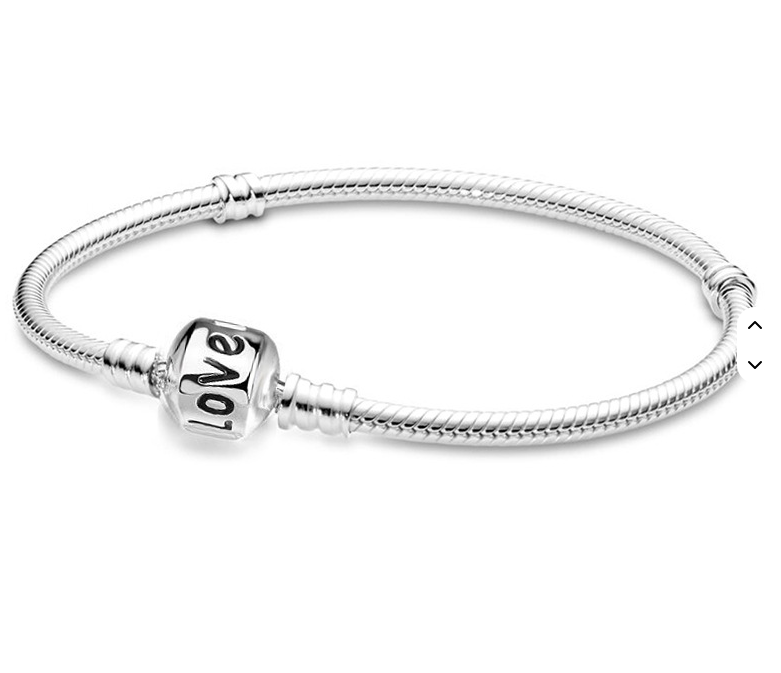 LOVE Clasp Silver Snake Chain Chram Bracelet - Silver Plated