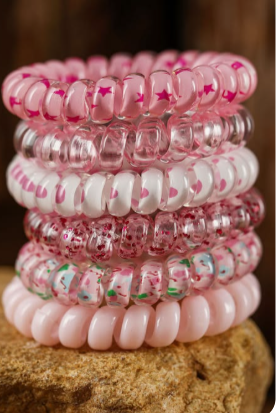 Pink Phone Cord Scrunchie Set (6 in a set)