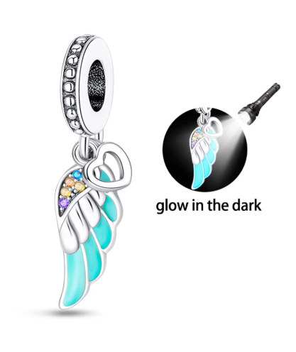 Glow‑in‑the‑Dark Angel Wing & Heart Charm