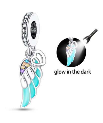 Glow‑in‑the‑Dark Angel Wing & Heart Charm
