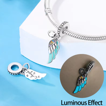 Glow‑in‑the‑Dark Angel Wing & Heart Charm