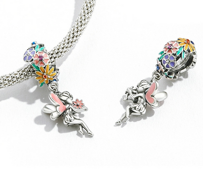 Enchanted Fairy & Floral Bail Charm – 925 Silver
