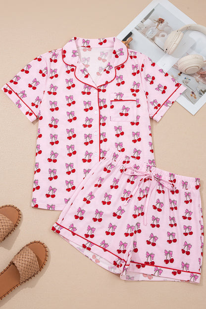 Cherry/Bow Print Short Pajama Set