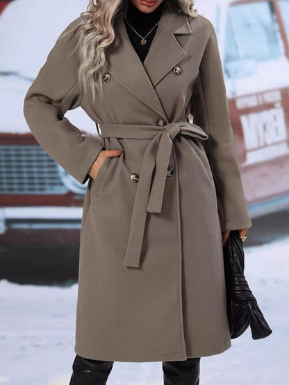 Double-Breasted Tie Waist Coat