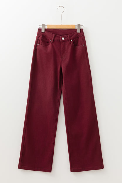 Coffee Loose Straight High Waist Solid Color Jeans