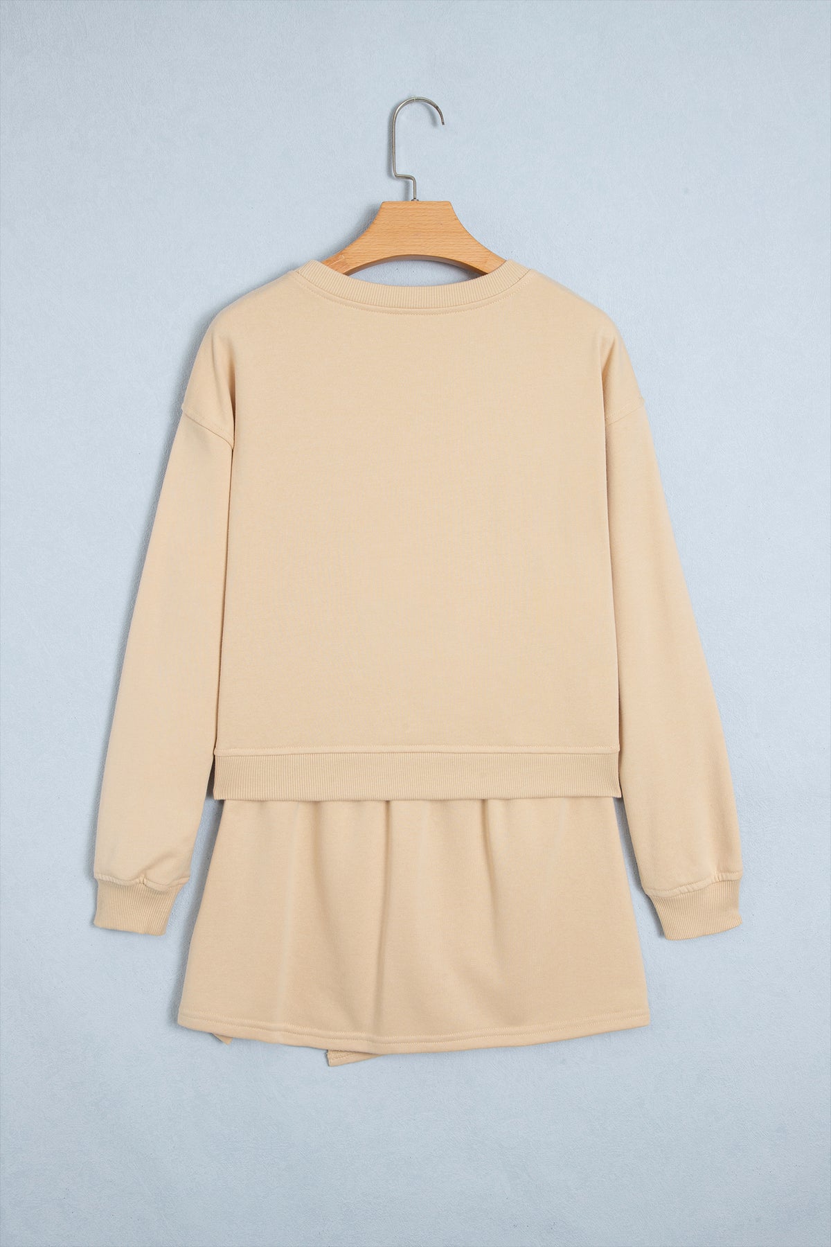 Dirty blue Solid Color Long Sleeve Top Split Skort 2pcs Outfit