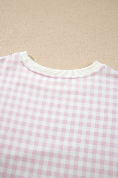 Sky Blue Plaid Baggy Pullover Drawstring Casual Shorts 2pcs Outfit