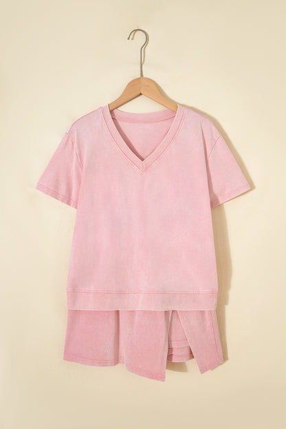 V Neck Tee Matching Skort Set
