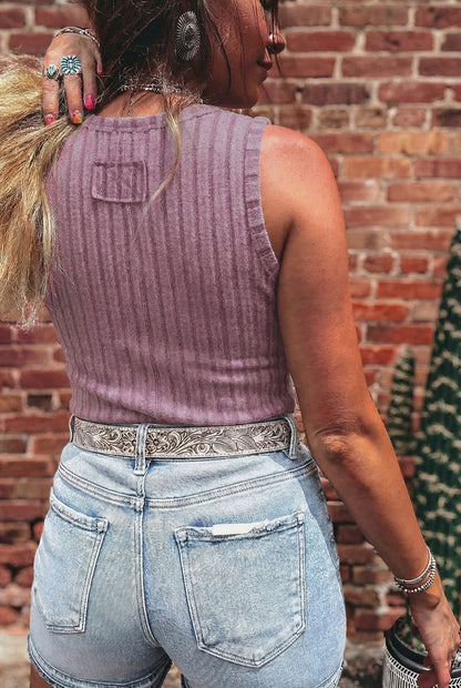 Beau Blue Slim Ribbed Mineral Wash Tank Top