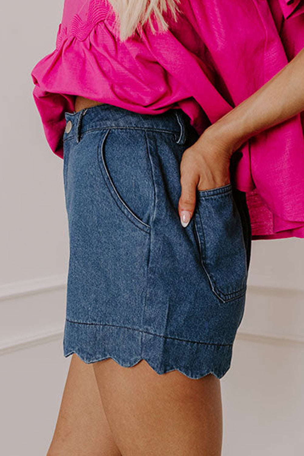 Scalloped Denim Shorts