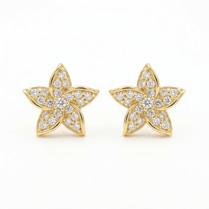 925 Sterling Silver Sparkling Floral Diamond Stud Earrings with Polished Finish