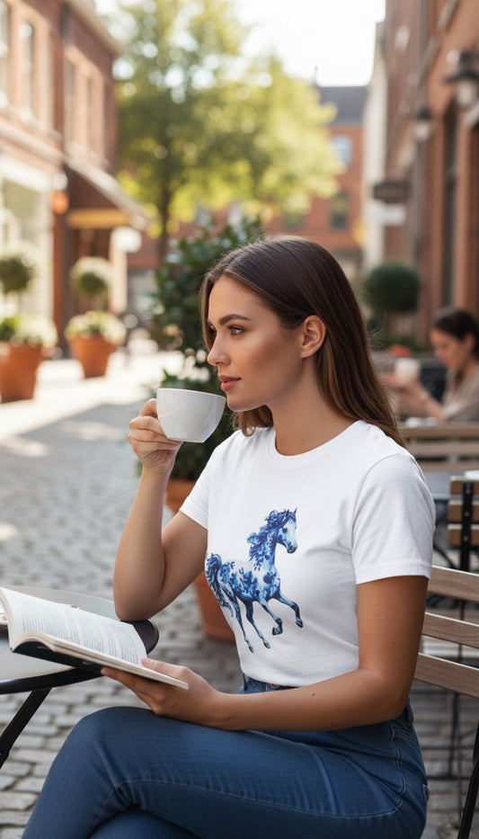 Blue Floral Horse T-Shirt