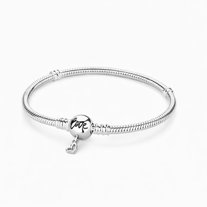 Luxury 925 Sterling Silver Snake Chain Bracelet with Love Heart Clasp