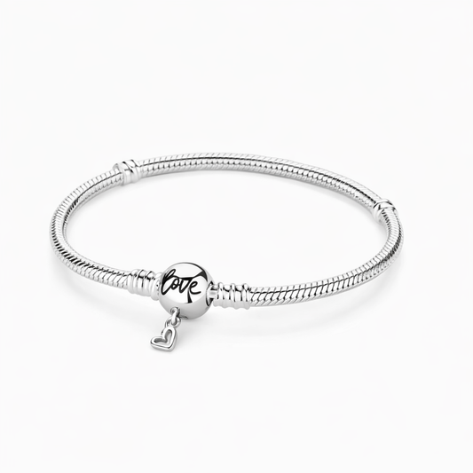 Luxury 925 Sterling Silver Snake Chain Bracelet with Love Heart Clasp