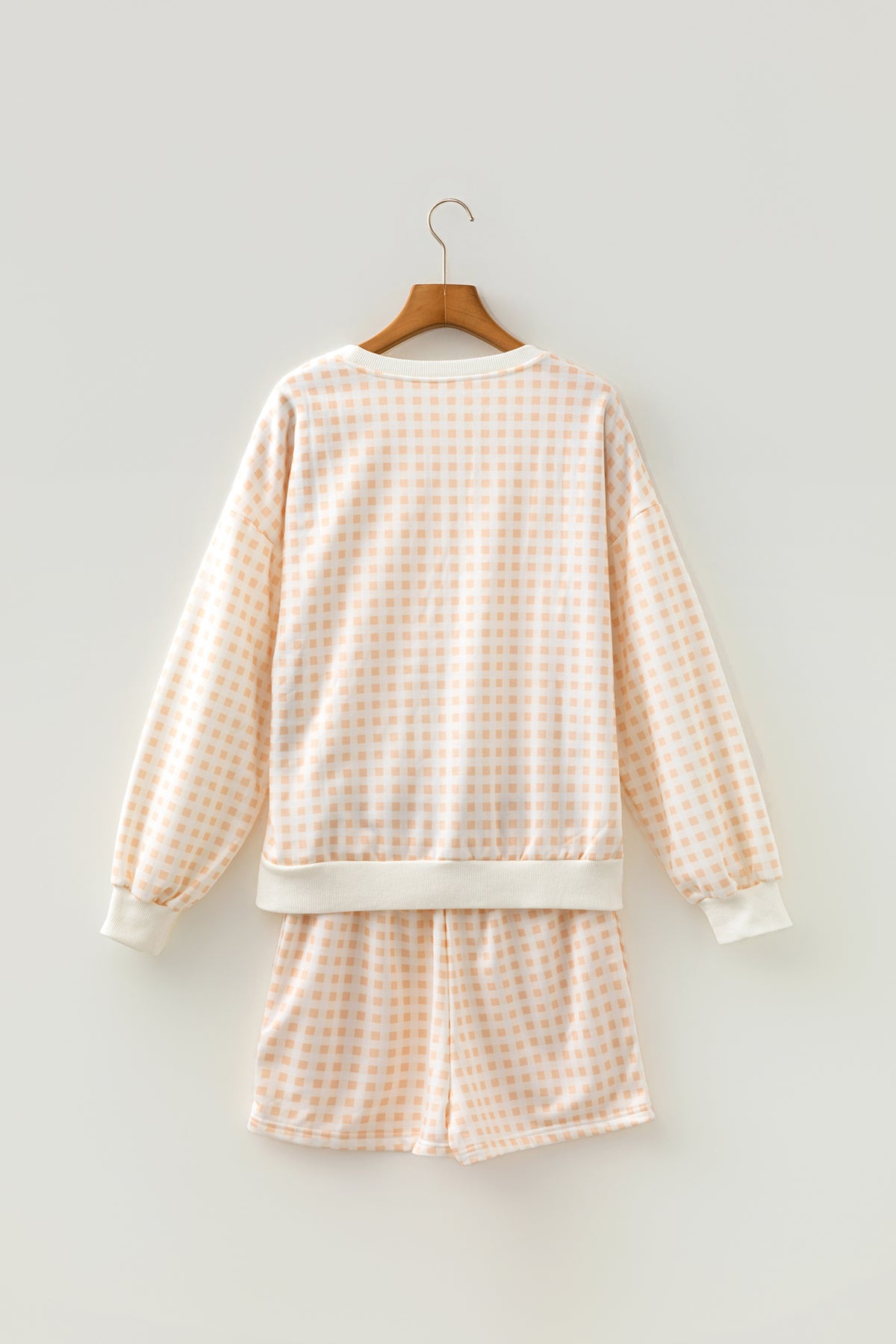 Sky Blue Plaid Baggy Pullover Drawstring Casual Shorts 2pcs Outfit