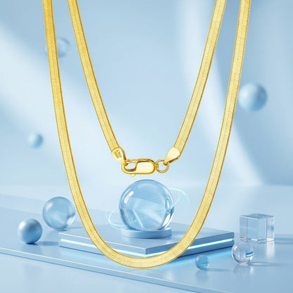 925 Sterling Silver Elegant Gold Herringbone Chain Necklace