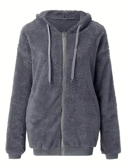 Fleece Zip-Up Drawstring Outerwear