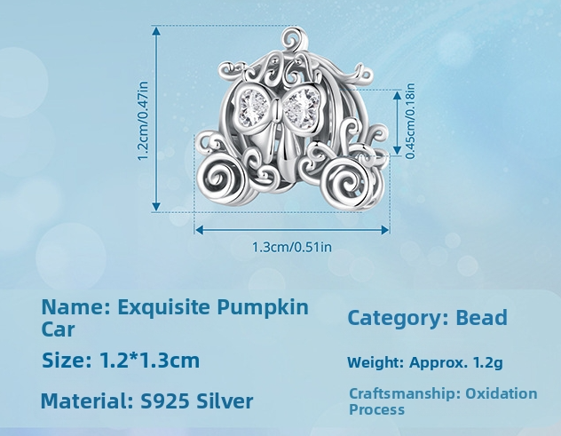 Hollow Pumpkin Coach Charm with Clear Heart Zirconia — 925 Sterling Silver