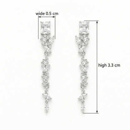 925 Sterling Silver Elegant Silver Crystal Dangle Earrings with Marquise and Radiant Cut Stones for Bridal Wear