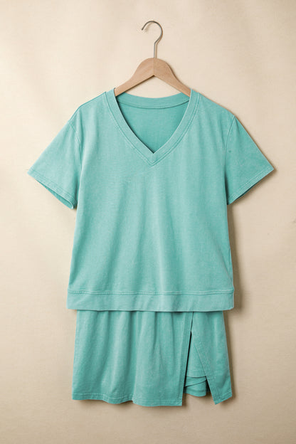 V Neck Tee Matching Skort Set