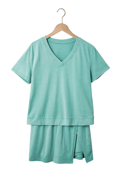 V Neck Tee Matching Skort Set