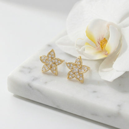 925 Sterling Silver Sparkling Floral Diamond Stud Earrings with Polished Finish