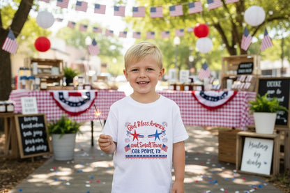 Kids Tee — "God Bless America and Small Town Oak Point, TX" - Local Residents Only