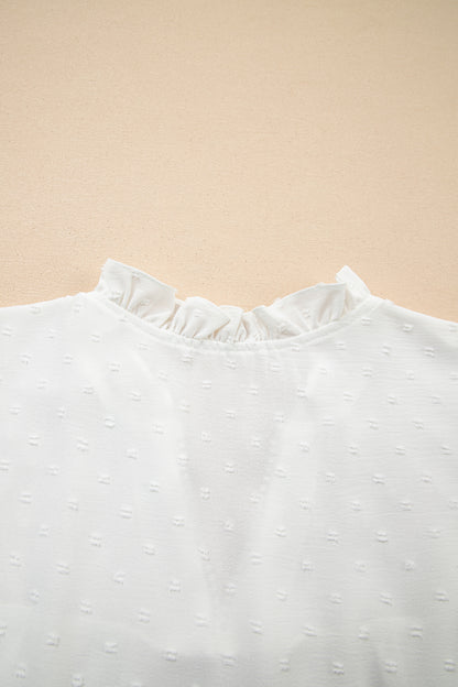 White Plus Size Swiss Dot Ruffle Lace Trim V Neck Tank Top