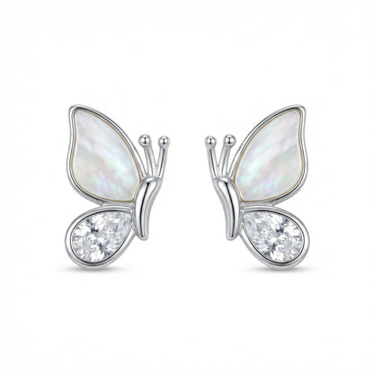 925 Sterling Silver Elegant Butterfly Stud Earrings with Iridescent Inlays and Sparkling Crystals