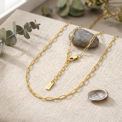 925 Sterling Silver Elegant Gold Paperclip Chain Necklace with Adjustable Length and Lobster Clasp