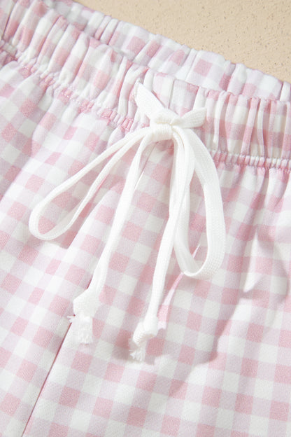Sky Blue Plaid Baggy Pullover Drawstring Casual Shorts 2pcs Outfit