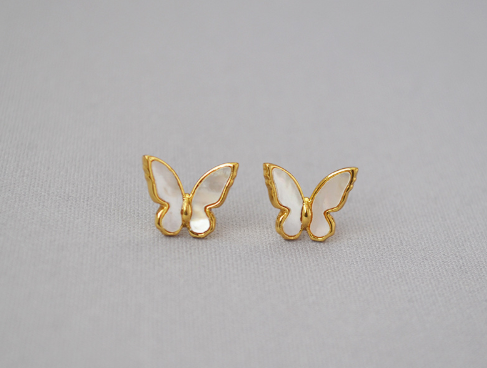 Gold Plated - Mother of Pearl -  Butterfly Earrings