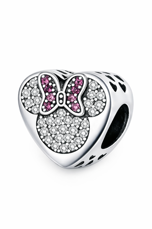 Mickey & Minnie Heart Duo Charm – 925 Sterling Silver