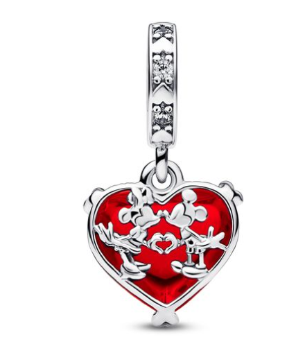 Disney Mickey & Minnie Mouse Kiss Red Murano Glass Dangle Charm