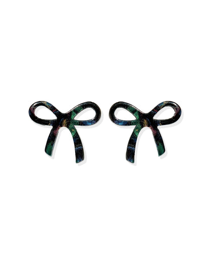 Kylie Bow Earrings - Black Iridescent