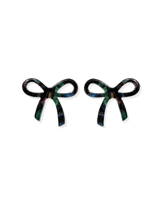 Kylie Bow Earrings - Black Iridescent