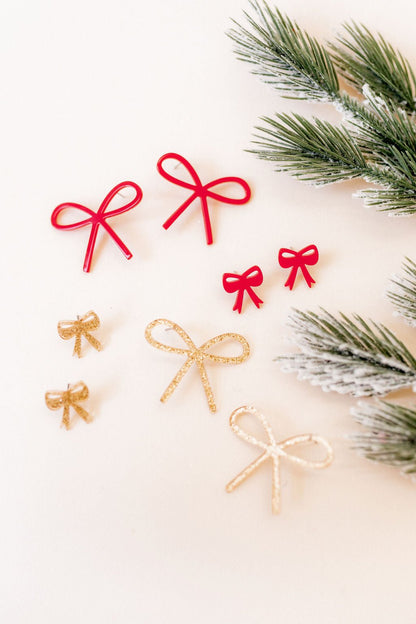 Lola Bow Earrings - Gold Glitter